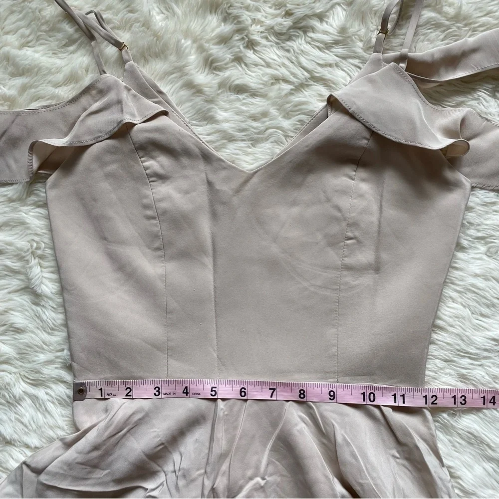 Amanda Uprichard Dress Tate Cold Shoulder Fit & Flare 100% Silk Bone Nude P